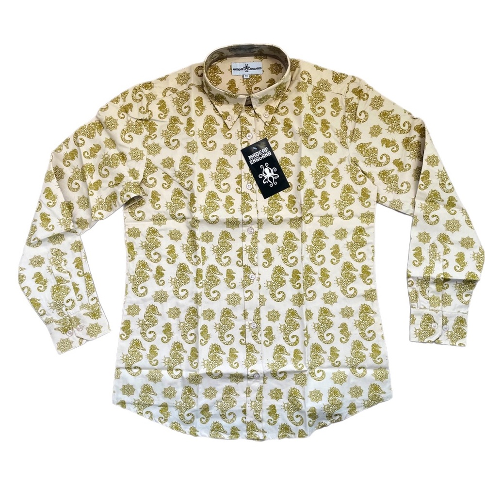 Madcap England psychedelic seahorse pattern longsleeve collared shirt NWT